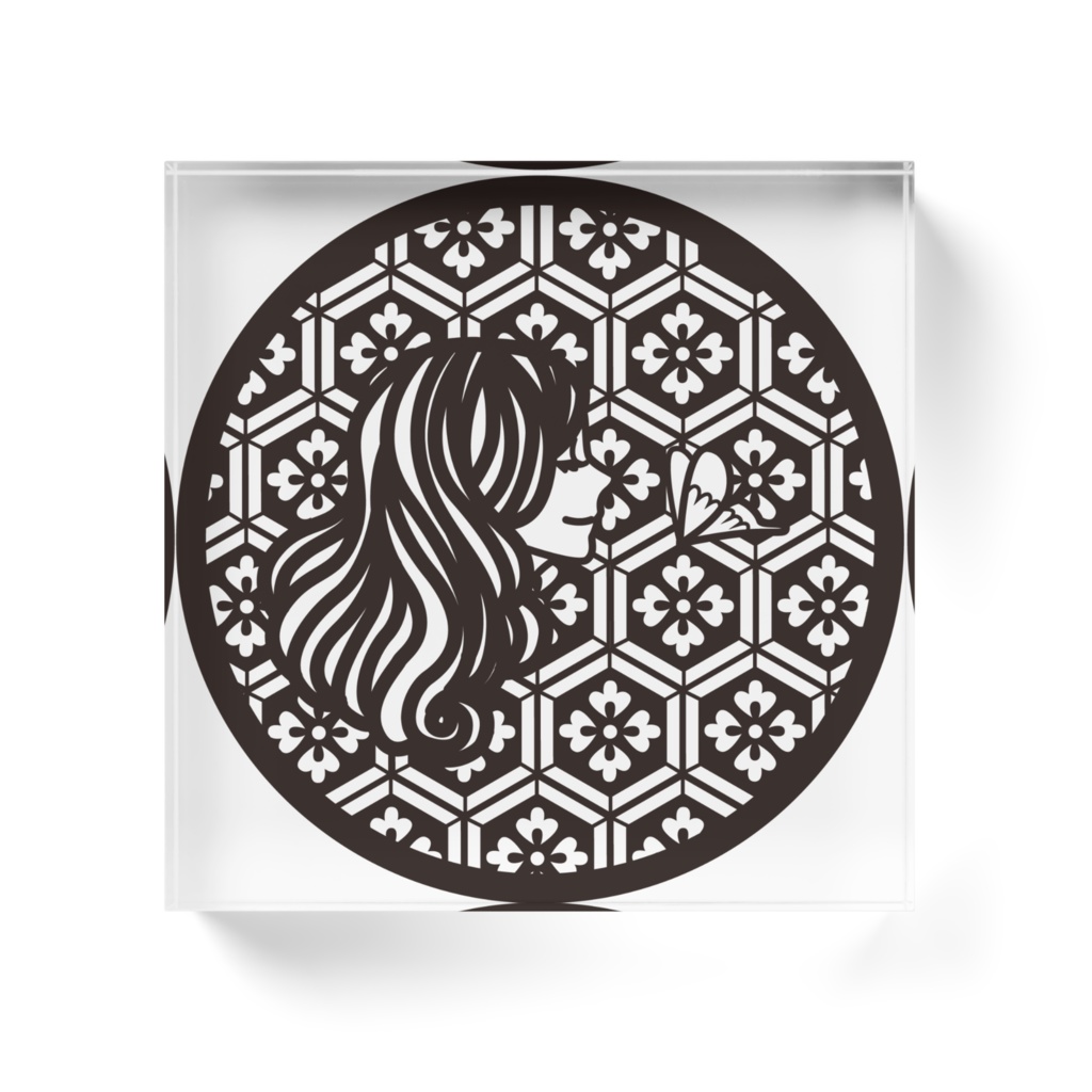 女の子と蝶々切り絵(アクリルブロック)