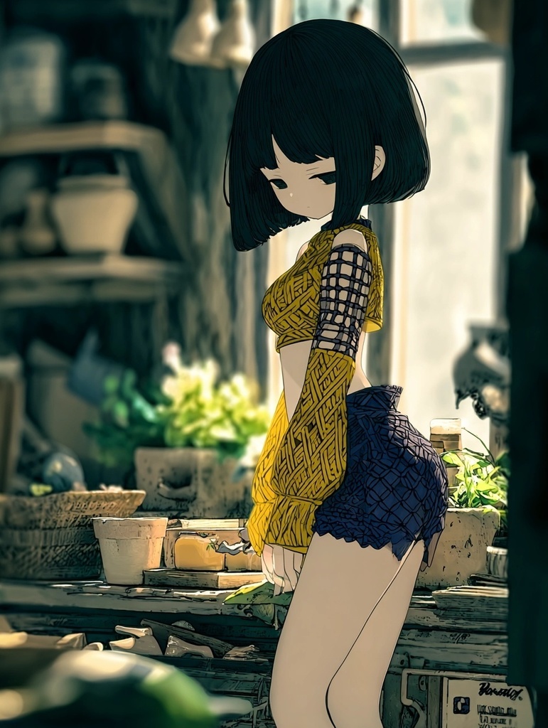 黒髪ボブの少女と朝のチルキッチン|高精細プロンプト+Niji profile付き