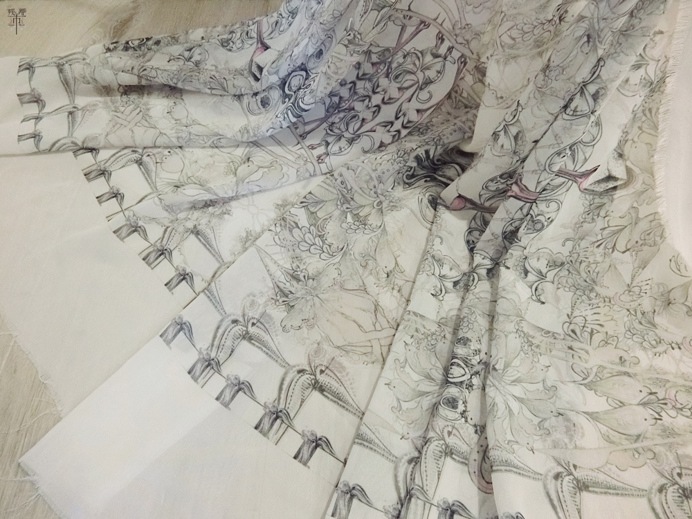 Original Cloth【gray+lace】ハギレ (ポリエステルジョーゼット)