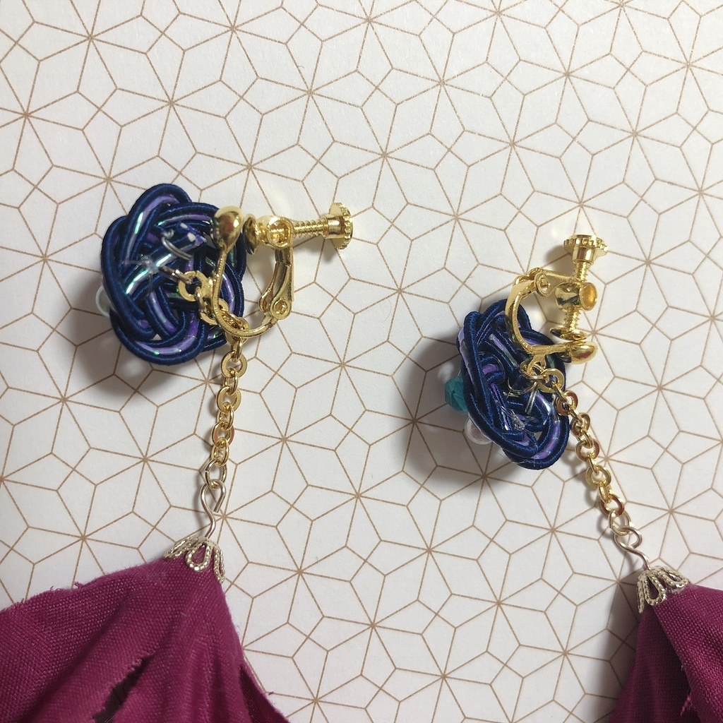 かすみ草 花びら イヤリング 水引 和風 青 紫 パール