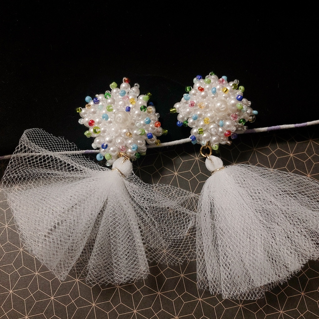 つぶつぶパール イヤリング カラフル レトロドット