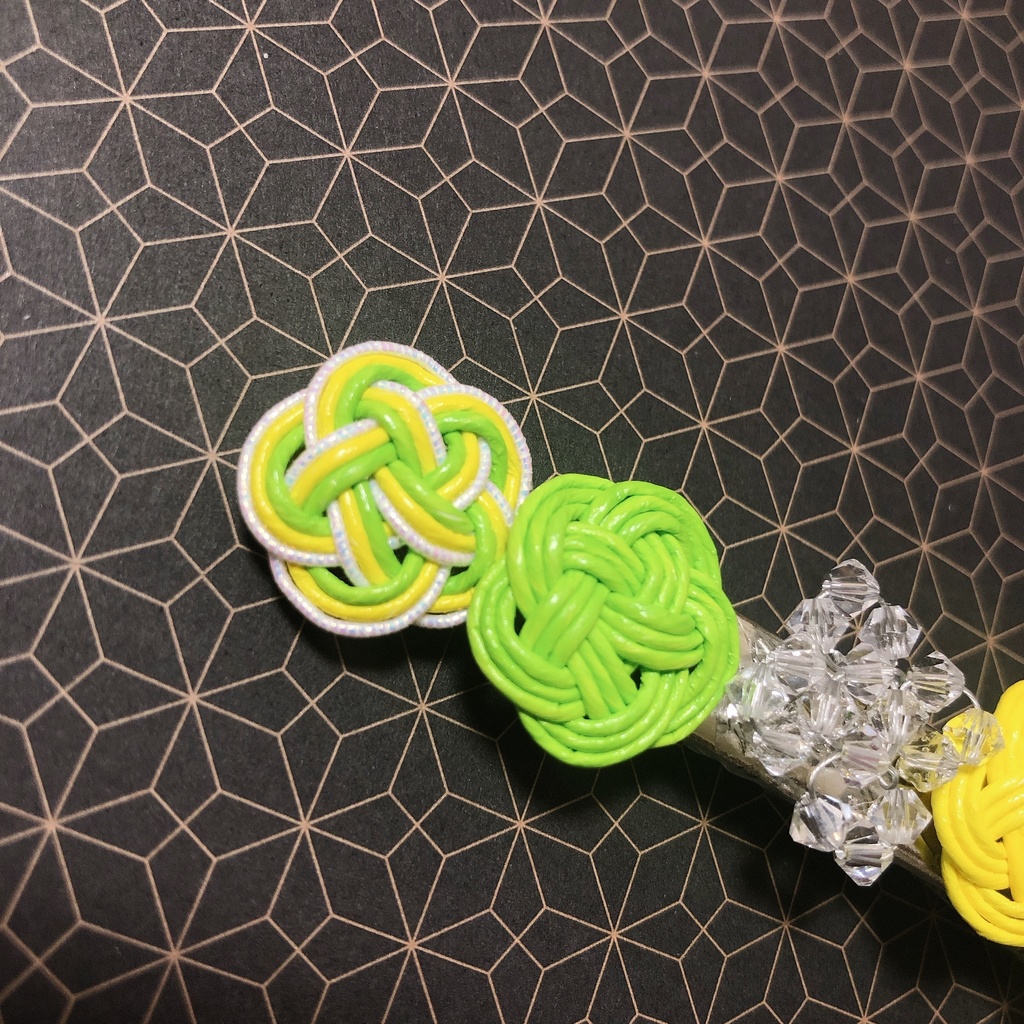 ハンドメイド ヘアクリップ 水引 黄色・黄緑