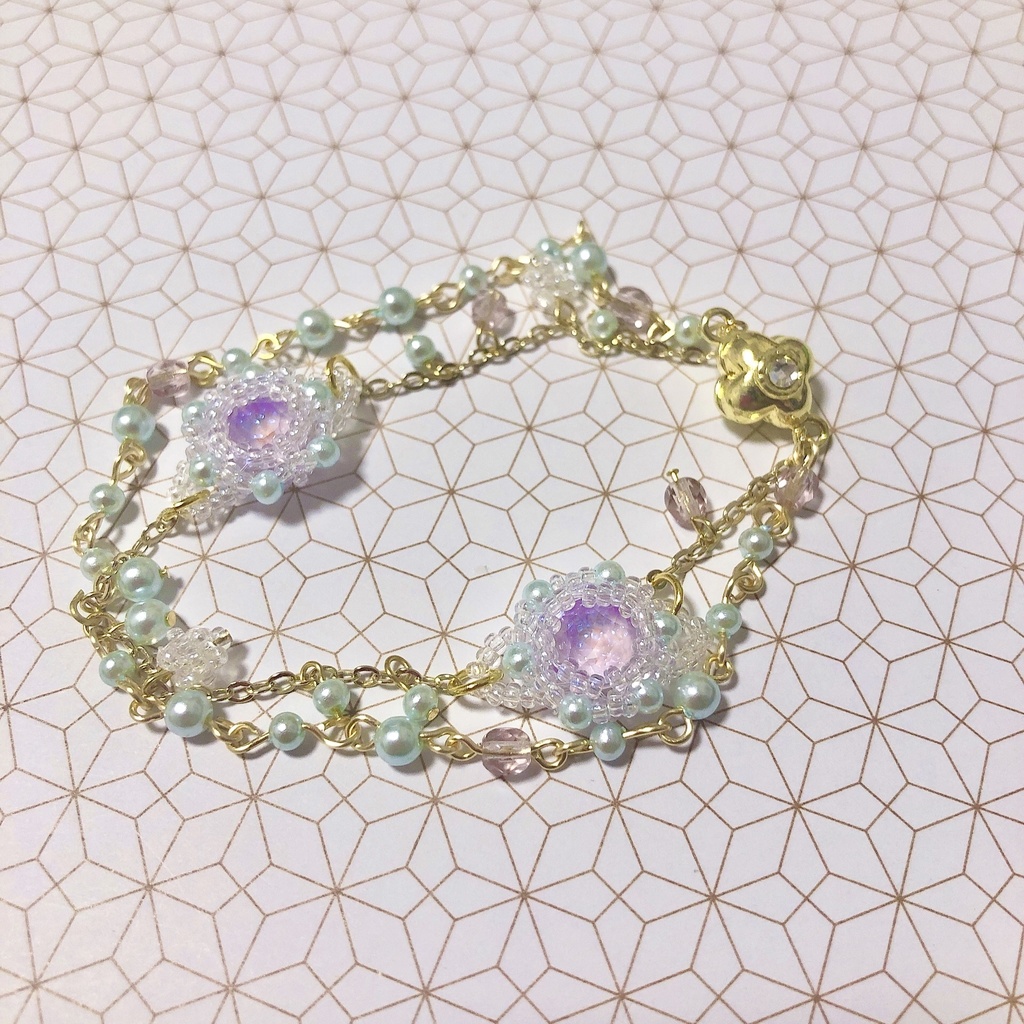 ハンドメイドブレスレット ホワイト ラベンダー