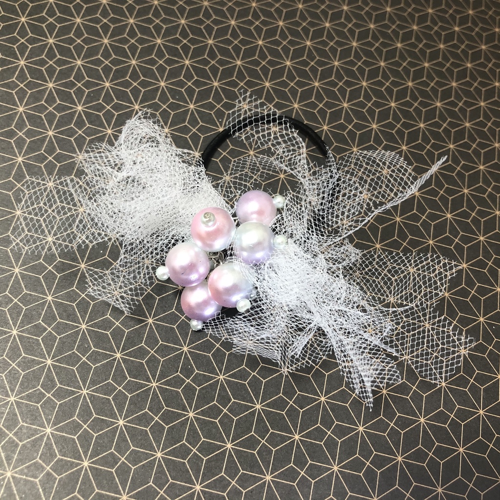 ハンドメイドヘアゴム グラデーションパール チュール
