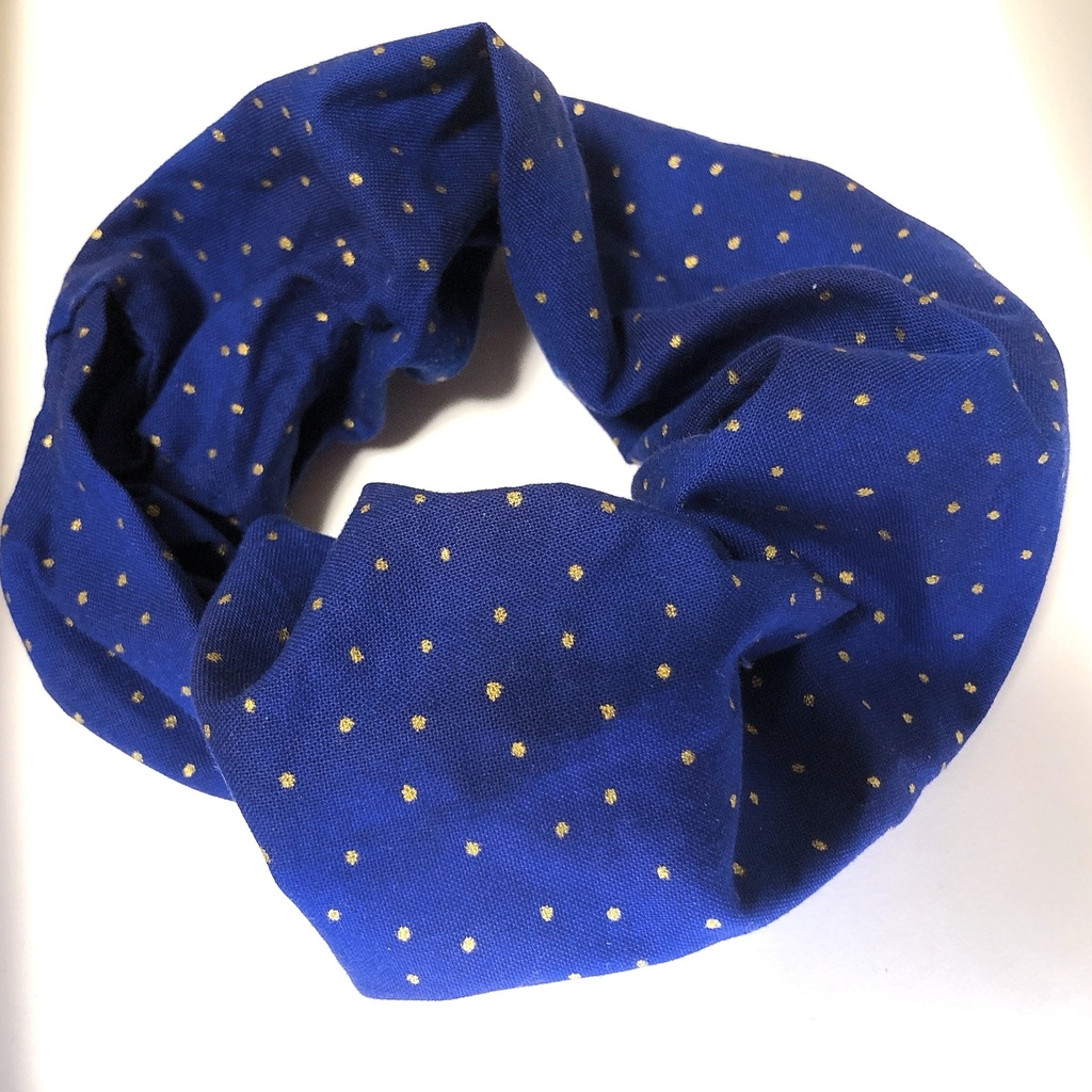 ハンドメイドシュシュセット 大ぶり 夜空模様 ネイビー×イエロー