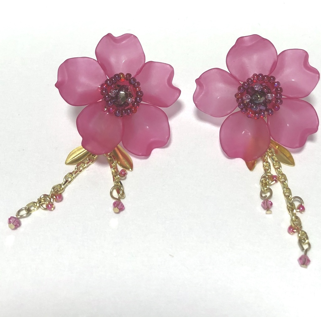 ハンドメイドイヤリング ピンク アネモネ