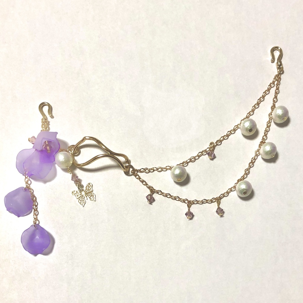 ハンドメイドマスクフック パープル 花 バタフライ