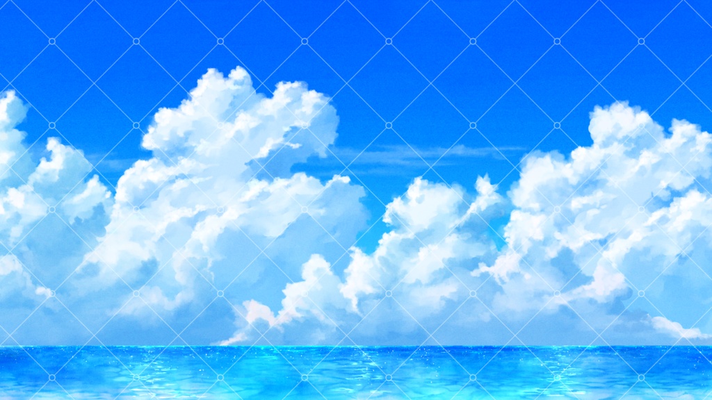 【背景素材】夏の海と入道雲の背景イラスト【静止画】
