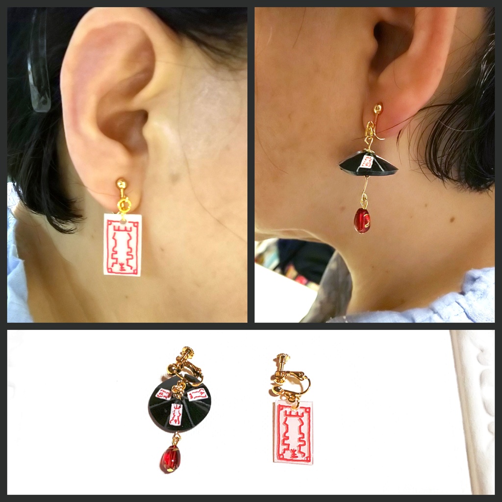 白黒無常  立体傘イヤリング・ピアス