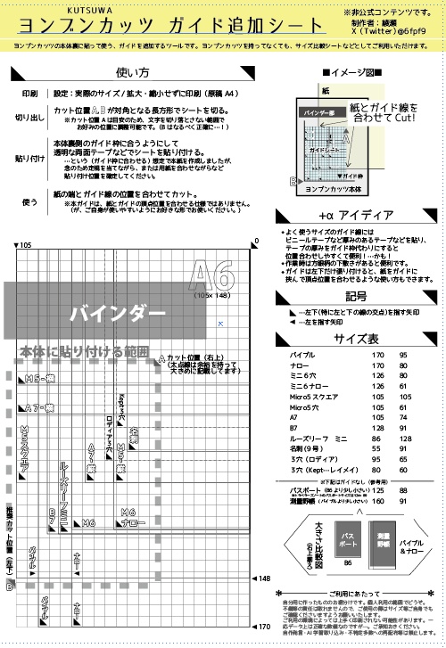 紙類サイズ比較表・ヨンブンカッツ追加ガイド