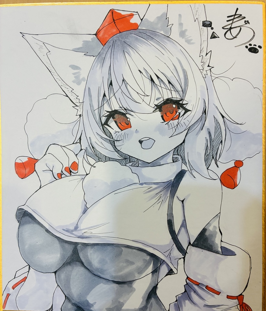 【中色紙】犬走椛　モノクロ色紙【イラスト作品】