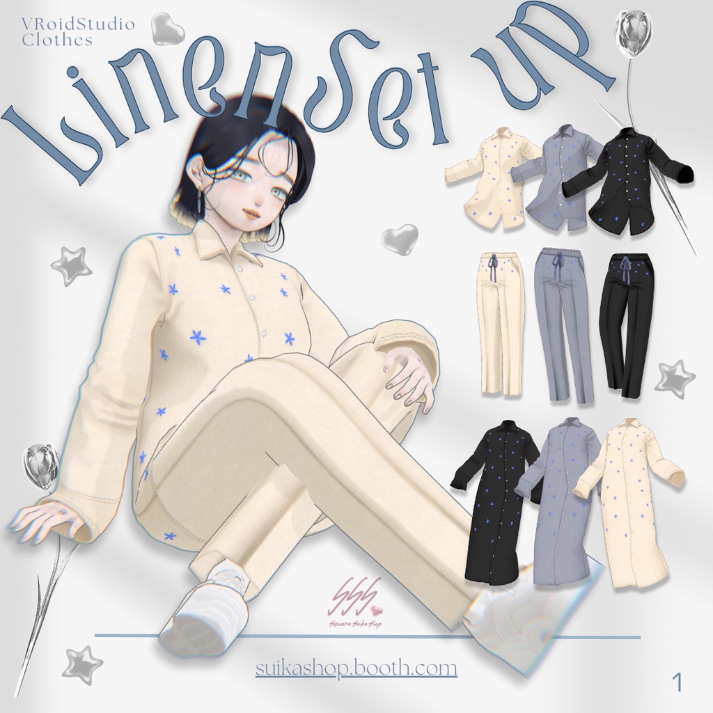 【無料】Linen Set-Up & Shirt One-Piece【VRoid】