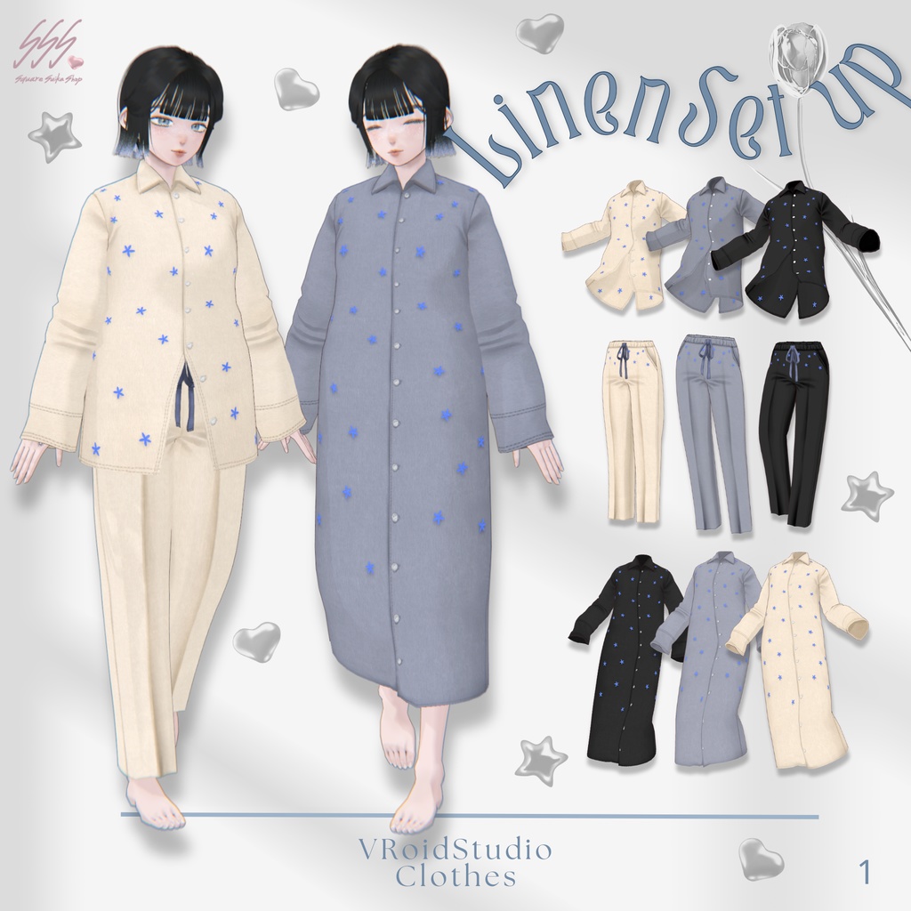 【無料】Linen Set-Up & Shirt One-Piece【VRoid】