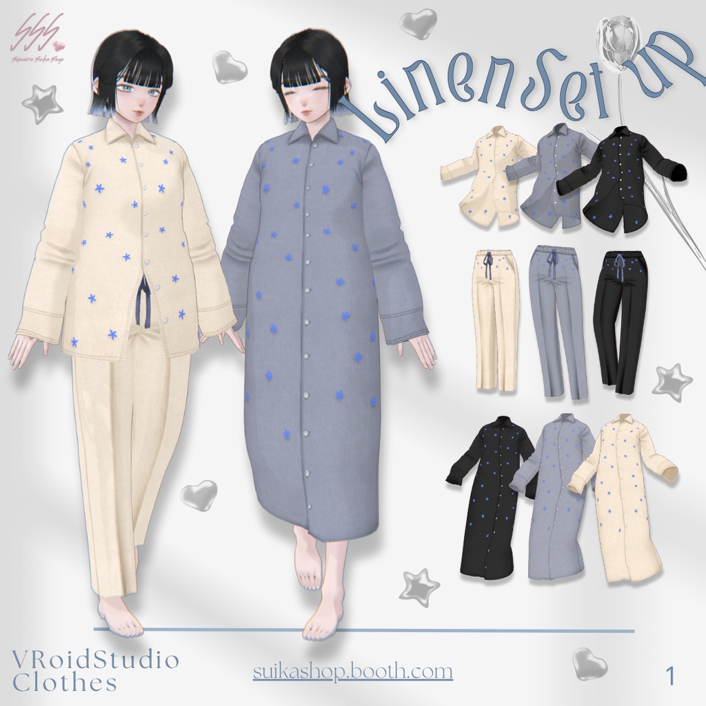 【無料】Linen Set-Up & Shirt One-Piece【VRoid】