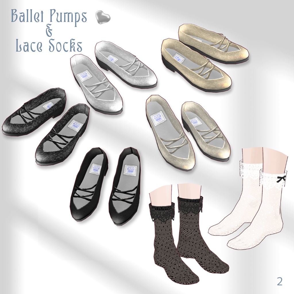 Double Cross Strap Ballet Pumps & Lace Socks【VRoid】
