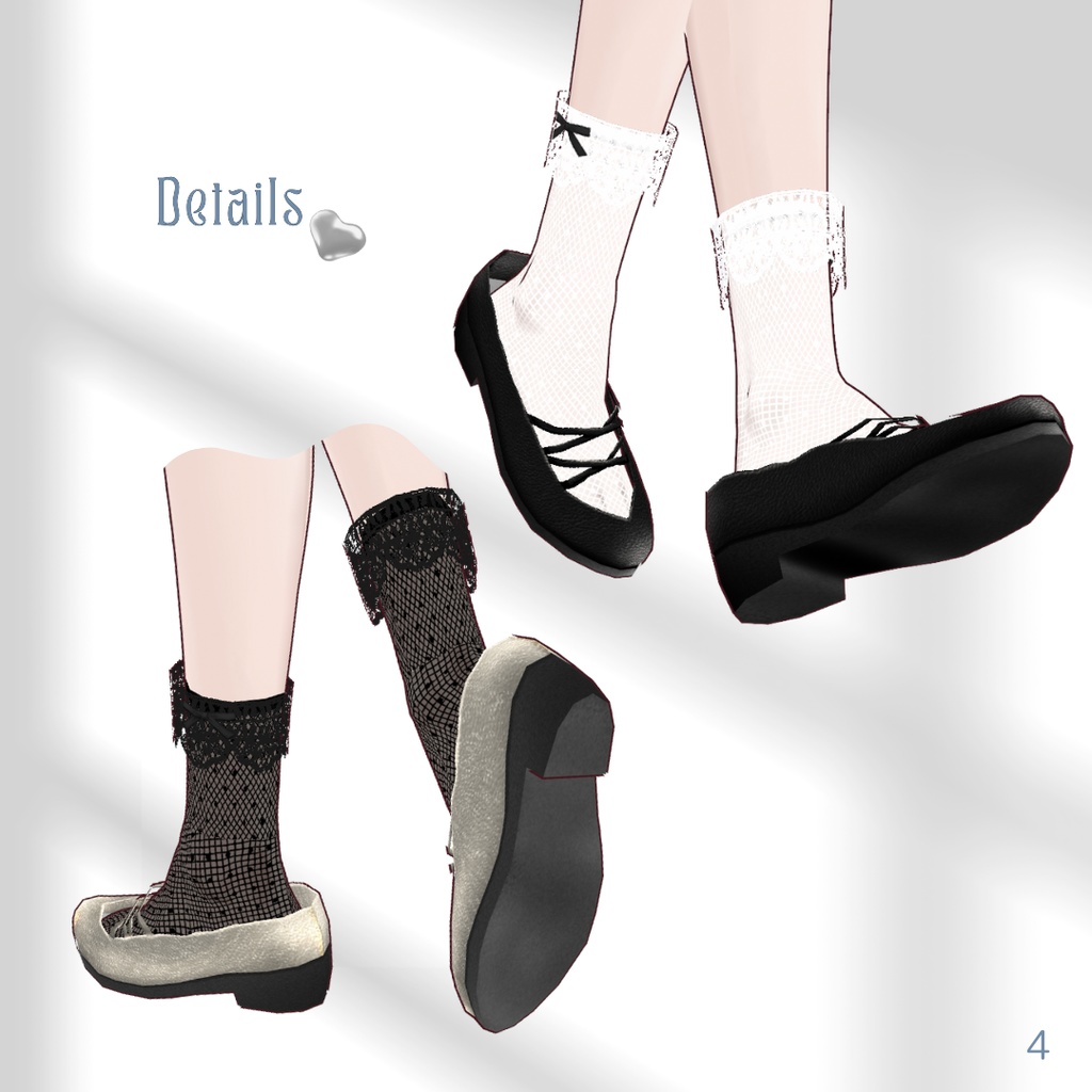 Double Cross Strap Ballet Pumps & Lace Socks【VRoid】