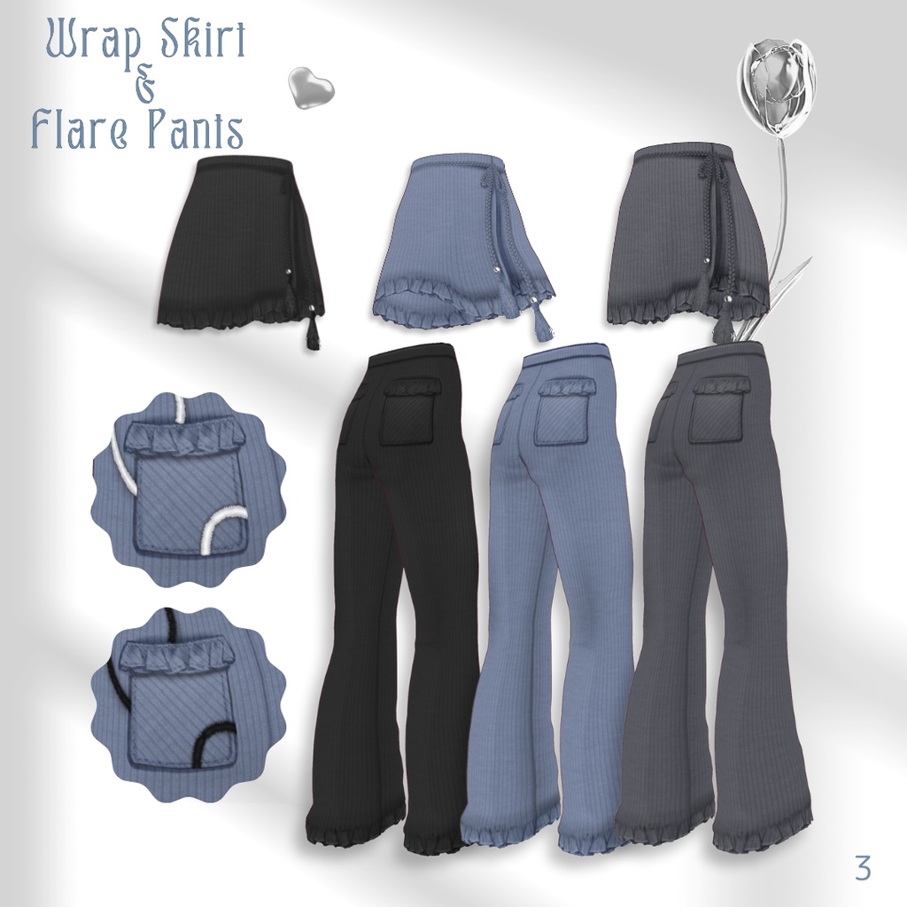 Wrap Skirt, Flare Pants &Ombre Tops Set【VRoid】