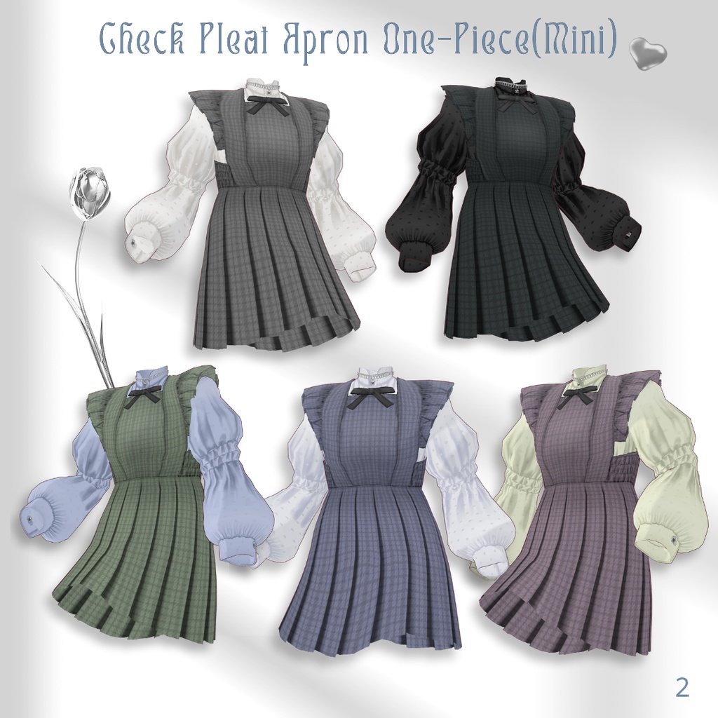 Check Pleat Apron One-Piece & Frill Blouse Set【VRoid】