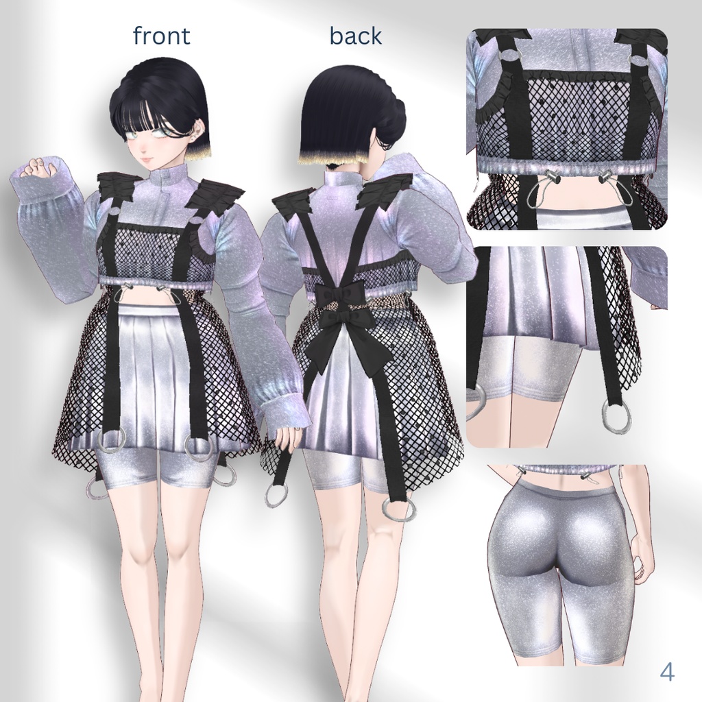 Metallic Glitter Outer,Skirt,Short Leggings Set【VRoid】