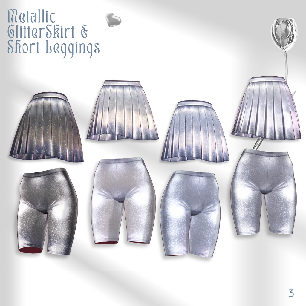 Metallic Glitter Outer,Skirt,Short Leggings Set【VRoid】
