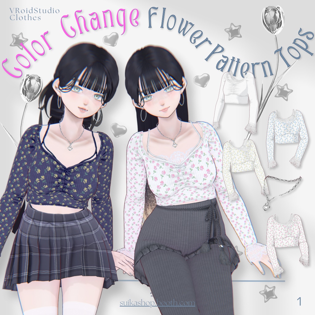 【Color Change】Flower Pattern Tops 【VRoid】