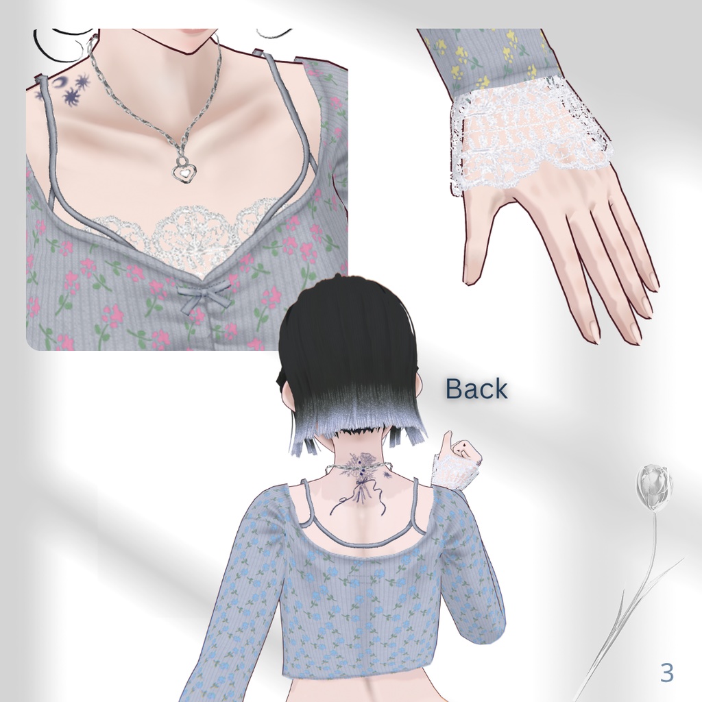 【Color Change】Flower Pattern Tops 【VRoid】