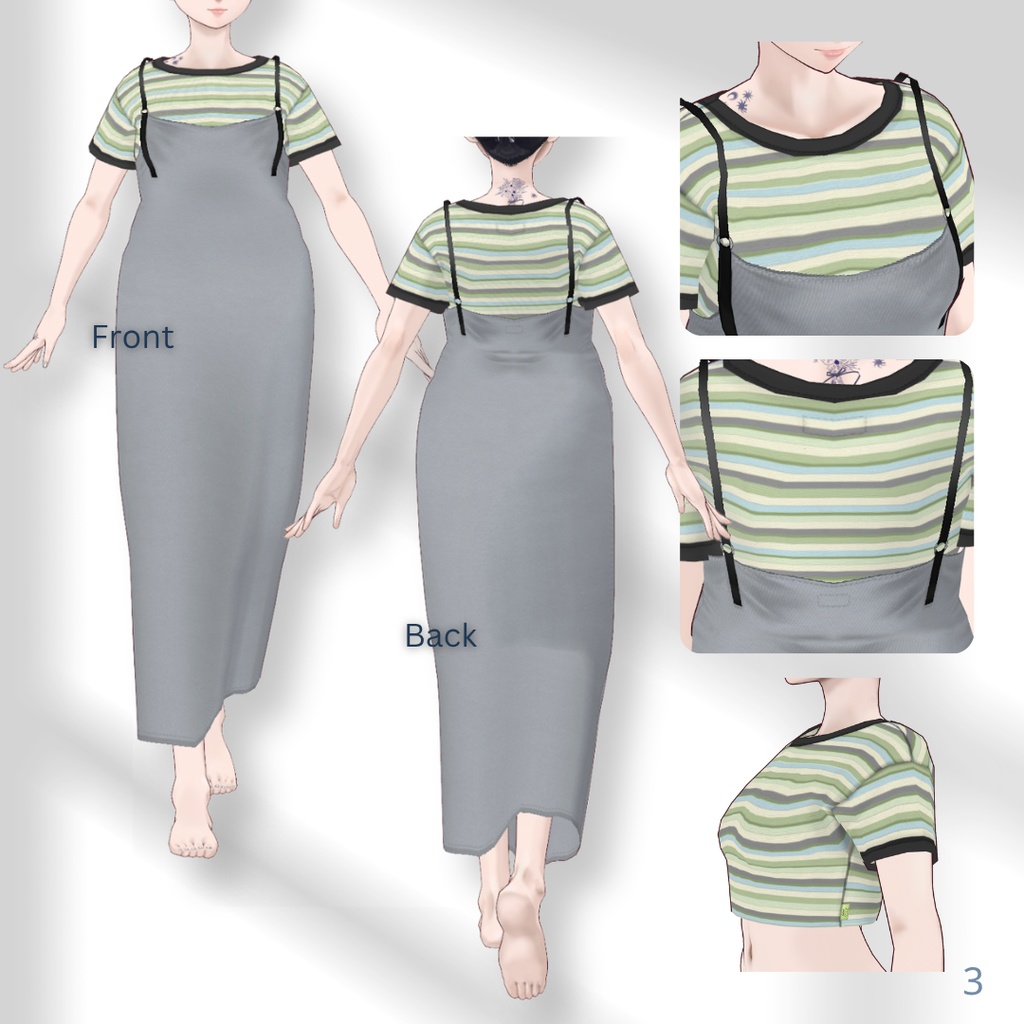 【無料】Border Mini T-shirt & Camisole One-Piece SET【VRoid】