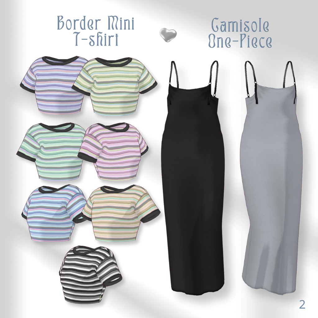 【無料】Border Mini T-shirt & Camisole One-Piece SET【VRoid】