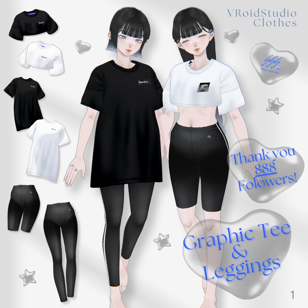 【無料】THX 888 Follow! Graphic Tee & Leggings【VRoid】