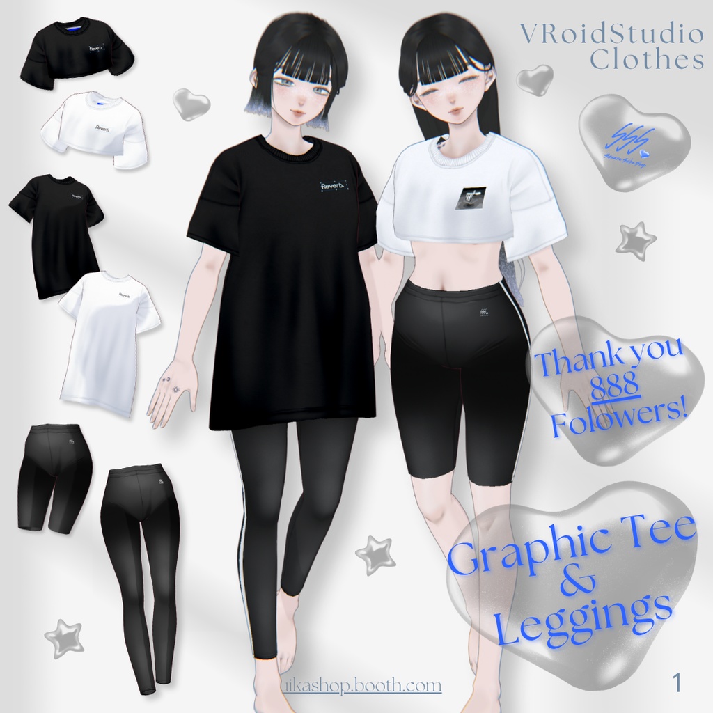【無料】THX 888 Follow! Graphic Tee & Leggings【VRoid】