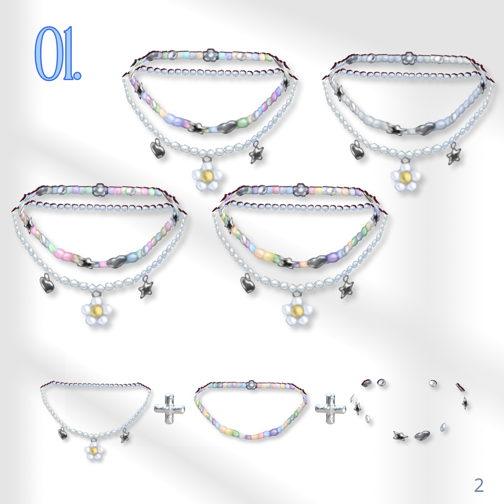 【3Types】Spring / Summer Choker Necklaces【VRoid】