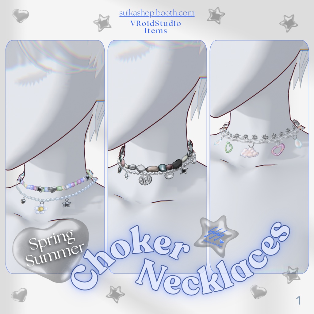 【3Types】Spring / Summer Choker Necklaces【VRoid】