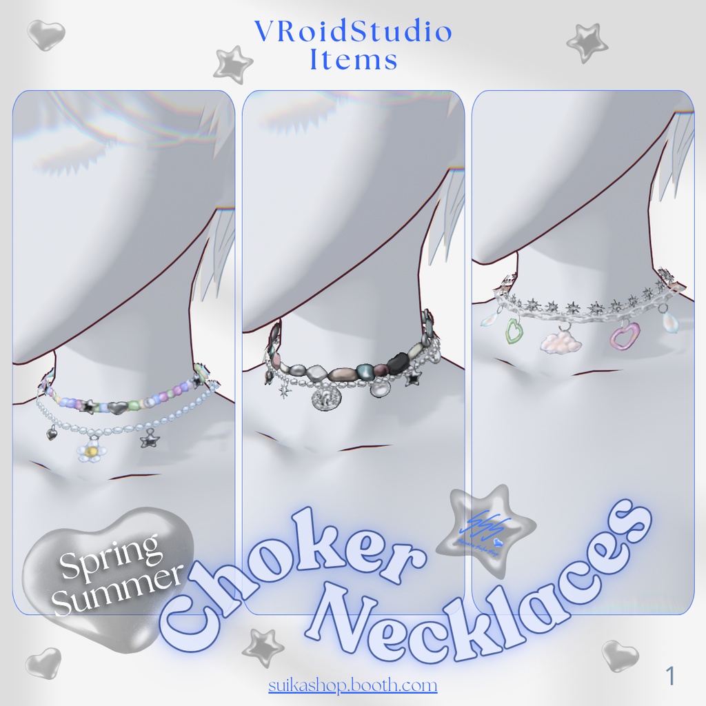 【3Types】Spring / Summer Choker Necklaces【VRoid】