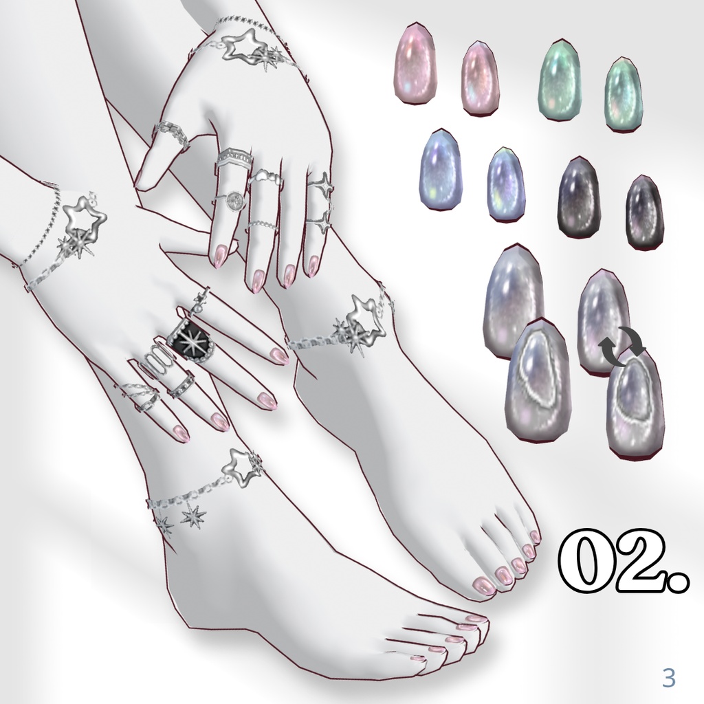 【3Types】Spring / Summer Rings, Nails & Bracelets【VRoid】