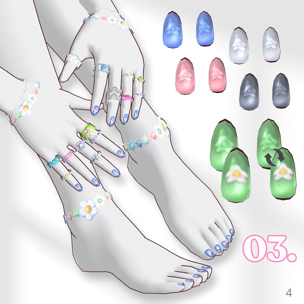 【3Types】Spring / Summer Rings, Nails & Bracelets【VRoid】