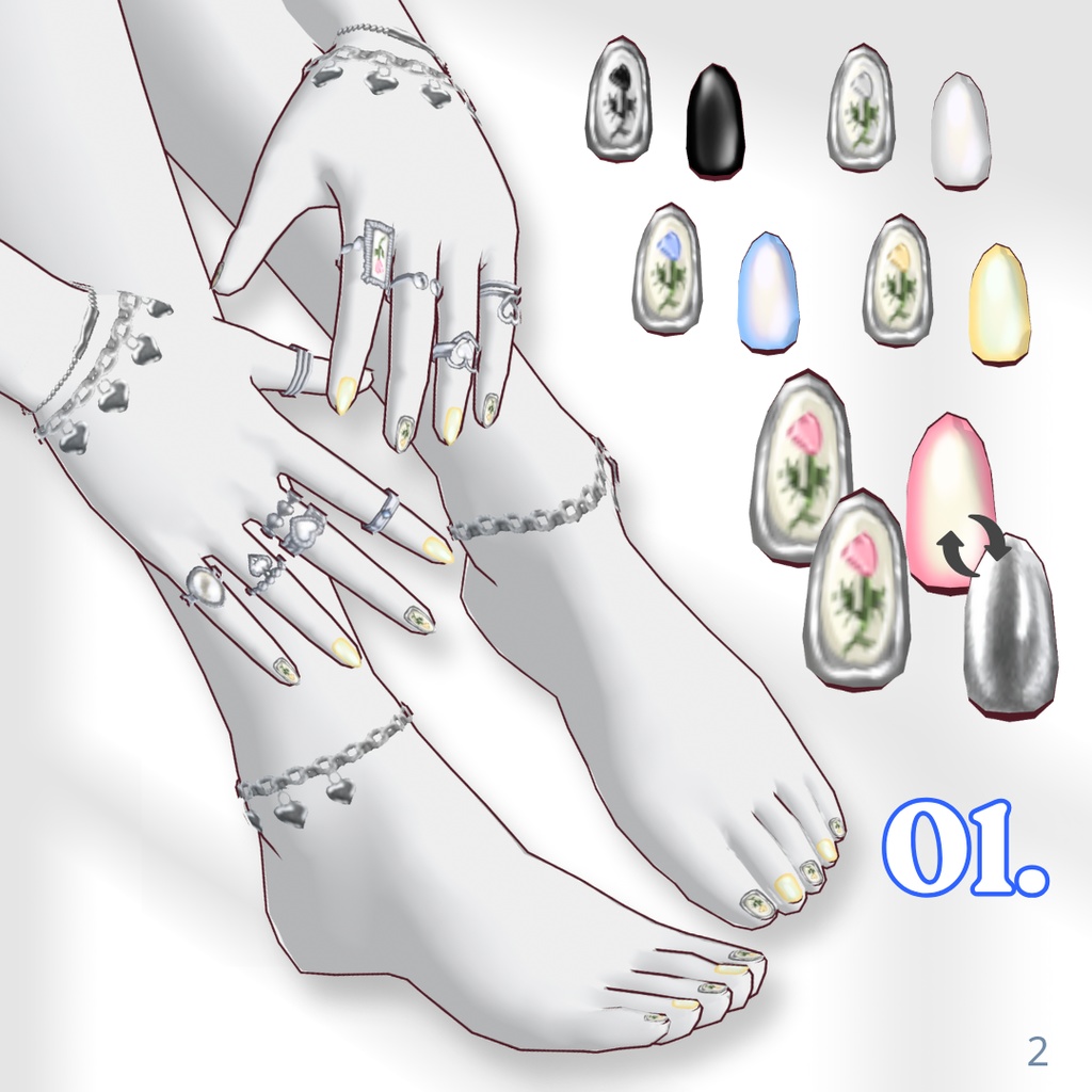 【3Types】Spring / Summer Rings, Nails & Bracelets【VRoid】