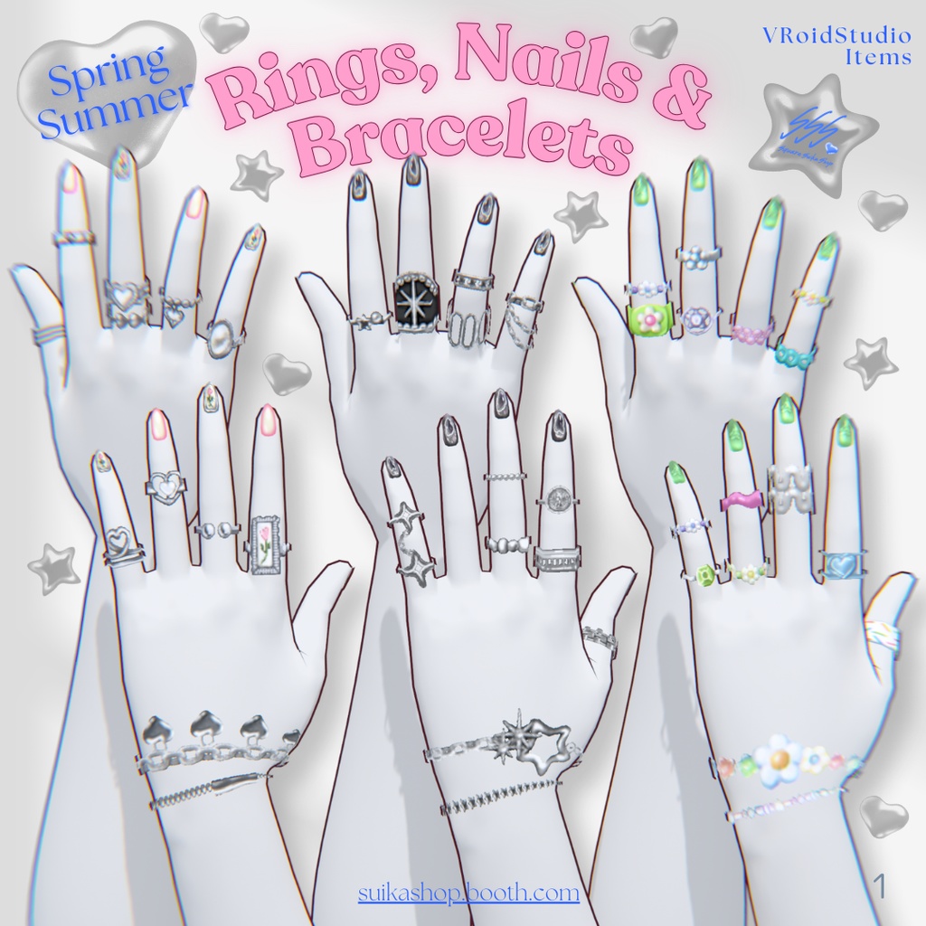 【3Types】Spring / Summer Rings, Nails & Bracelets【VRoid】