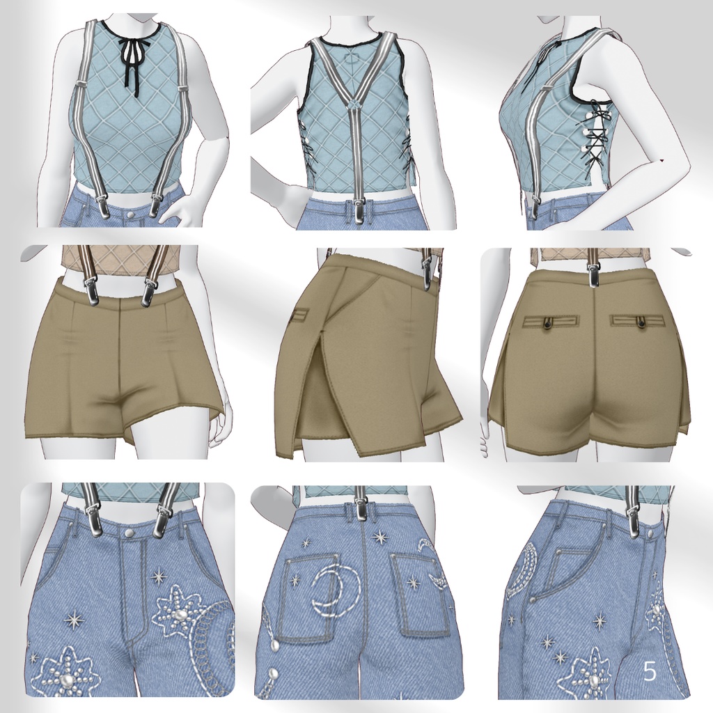Suspender+Tank top&Bottom Outfit SET【VRoid】