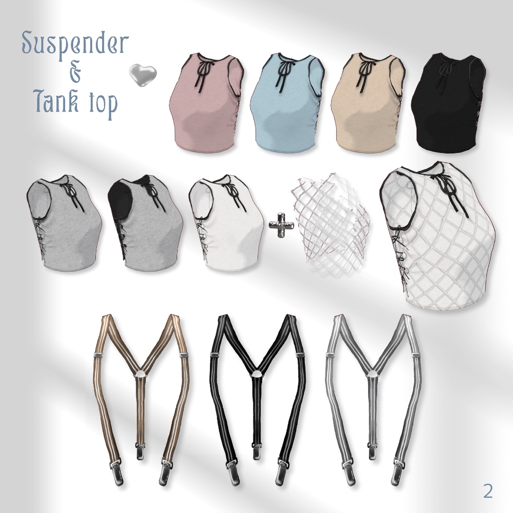 Suspender+Tank top&Bottom Outfit SET【VRoid】