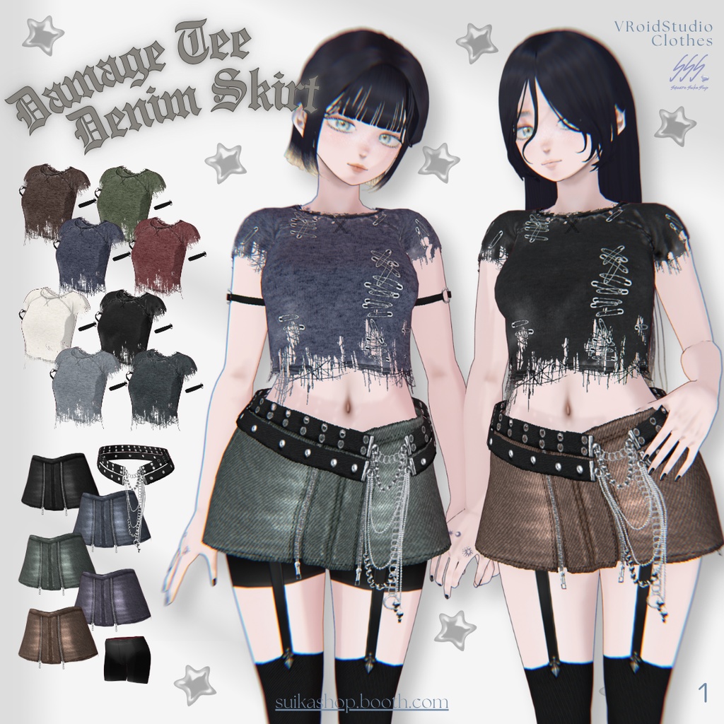 Damage Tee & Denim Skirt Outfit SET【VRoid】