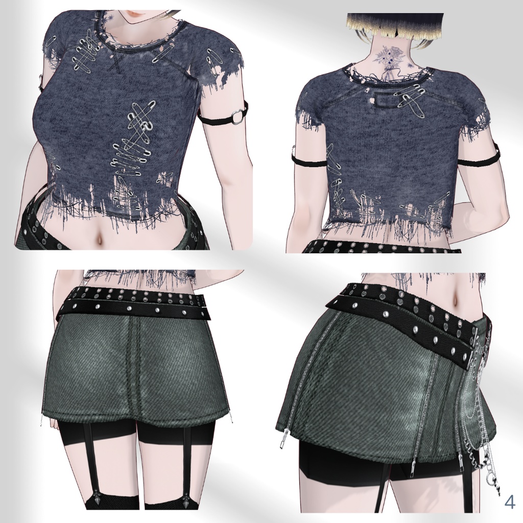 Damage Tee & Denim Skirt Outfit SET【VRoid】