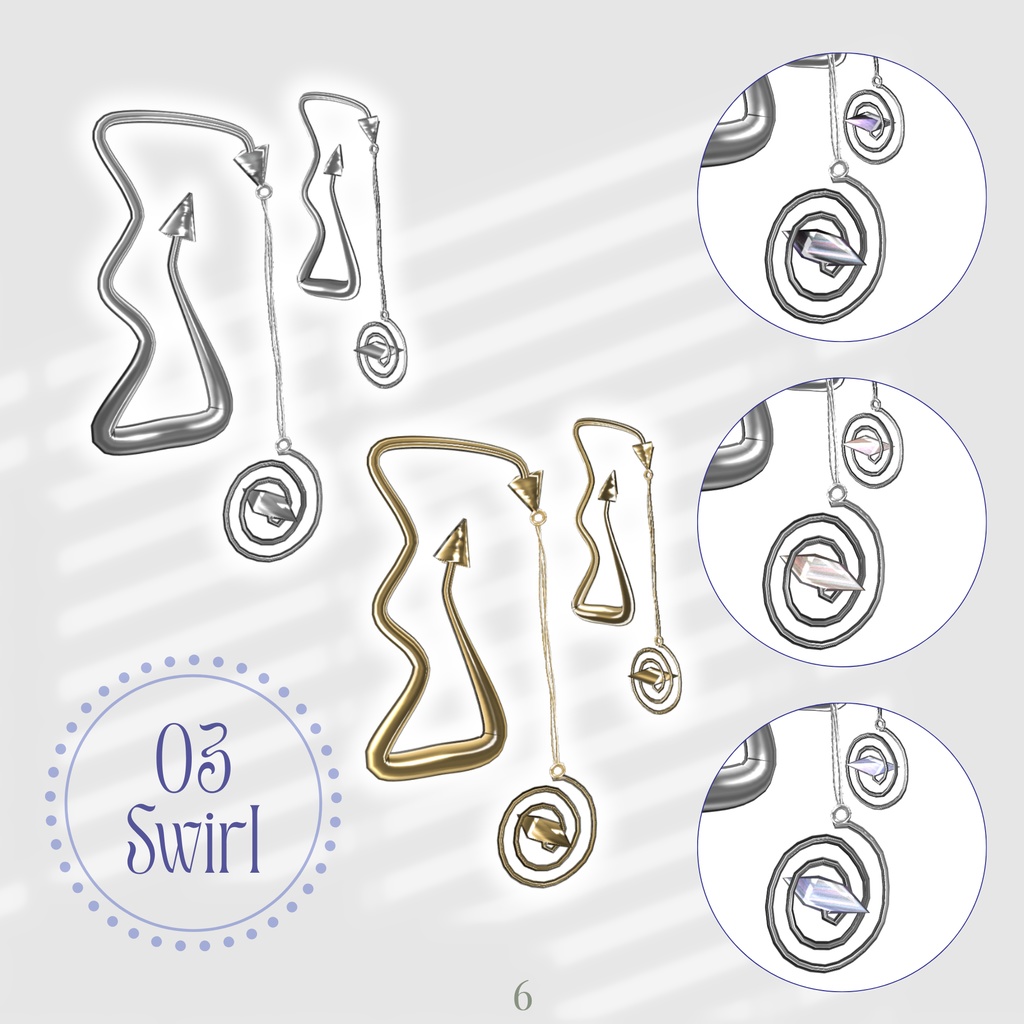 【3Types】Sinker Pierced Earrings【VRoid髪の毛製】