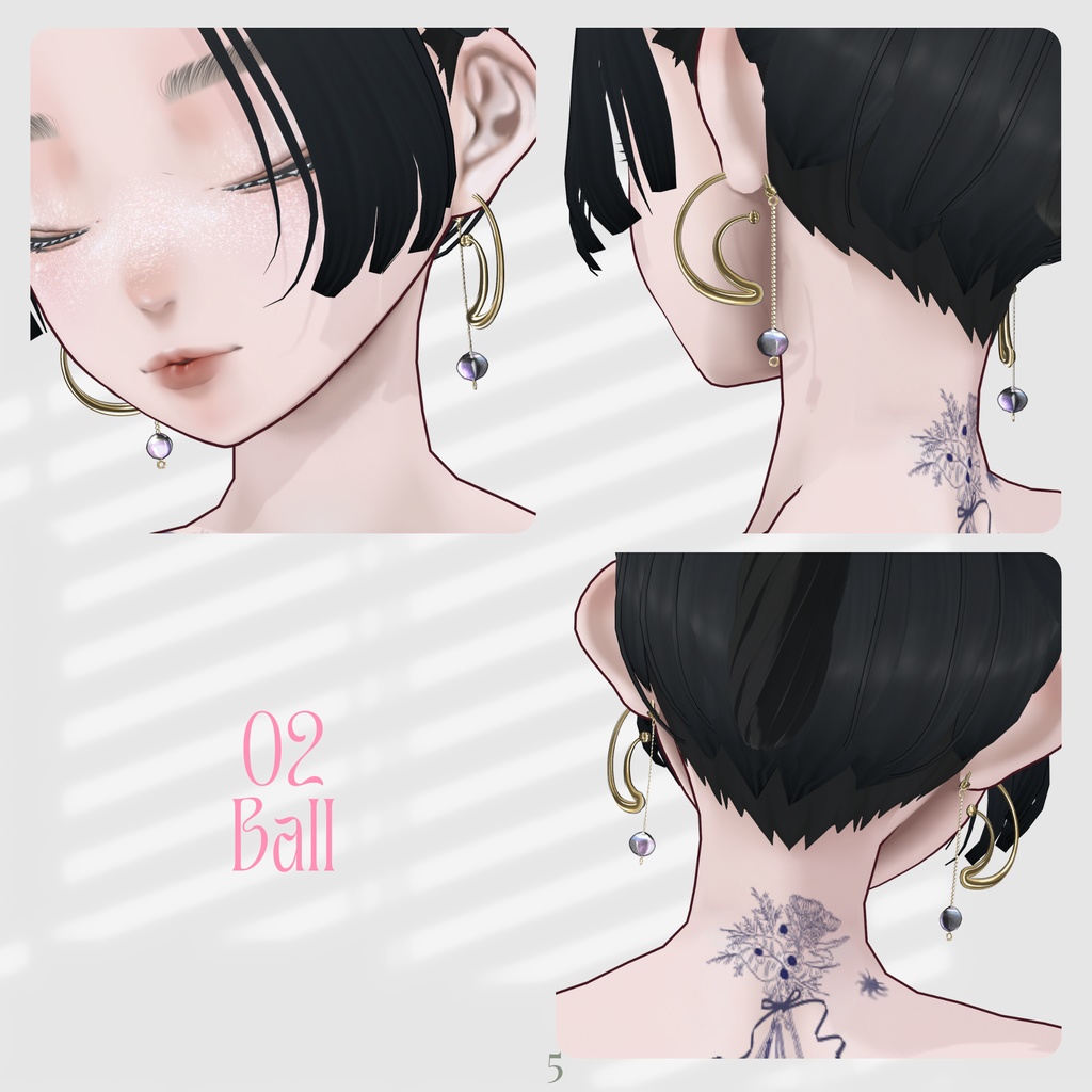 【3Types】Sinker Pierced Earrings【VRoid髪の毛製】