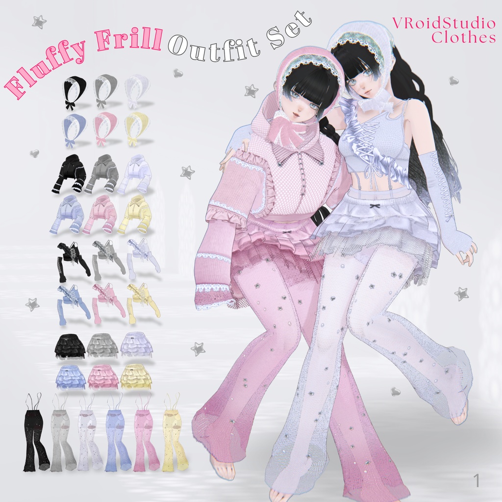 【6colors】Fluffy Frill Outfit Set【VRoid】
