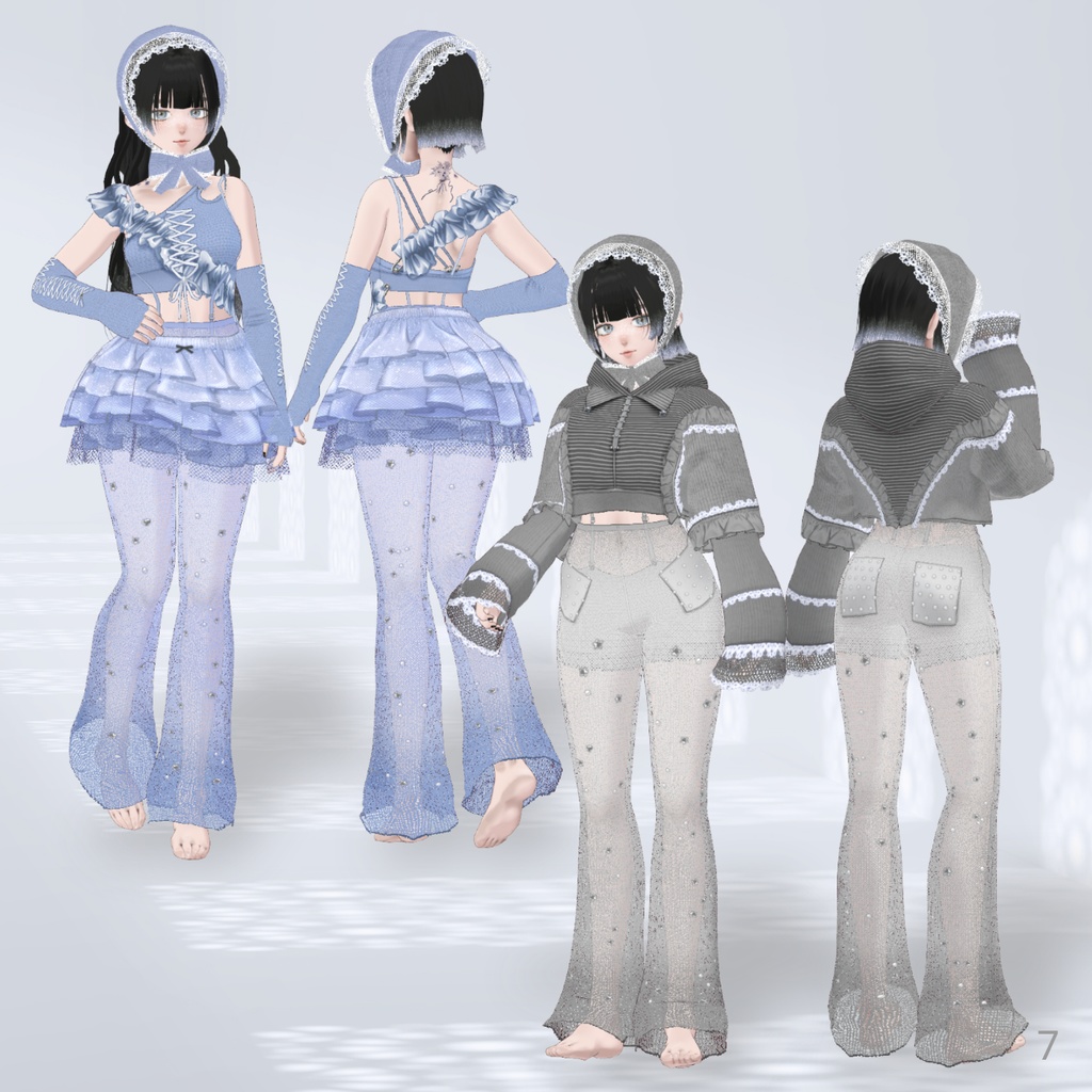 【6colors】Fluffy Frill Outfit Set【VRoid】