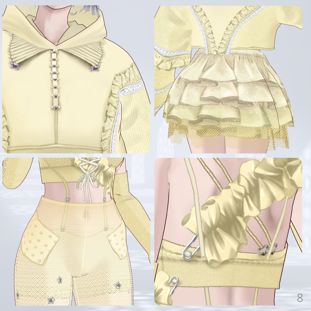 【6colors】Fluffy Frill Outfit Set【VRoid】