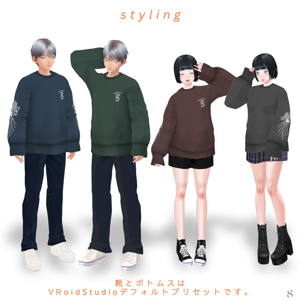 Cut Flowers Print Sweatshirt【VRoid】