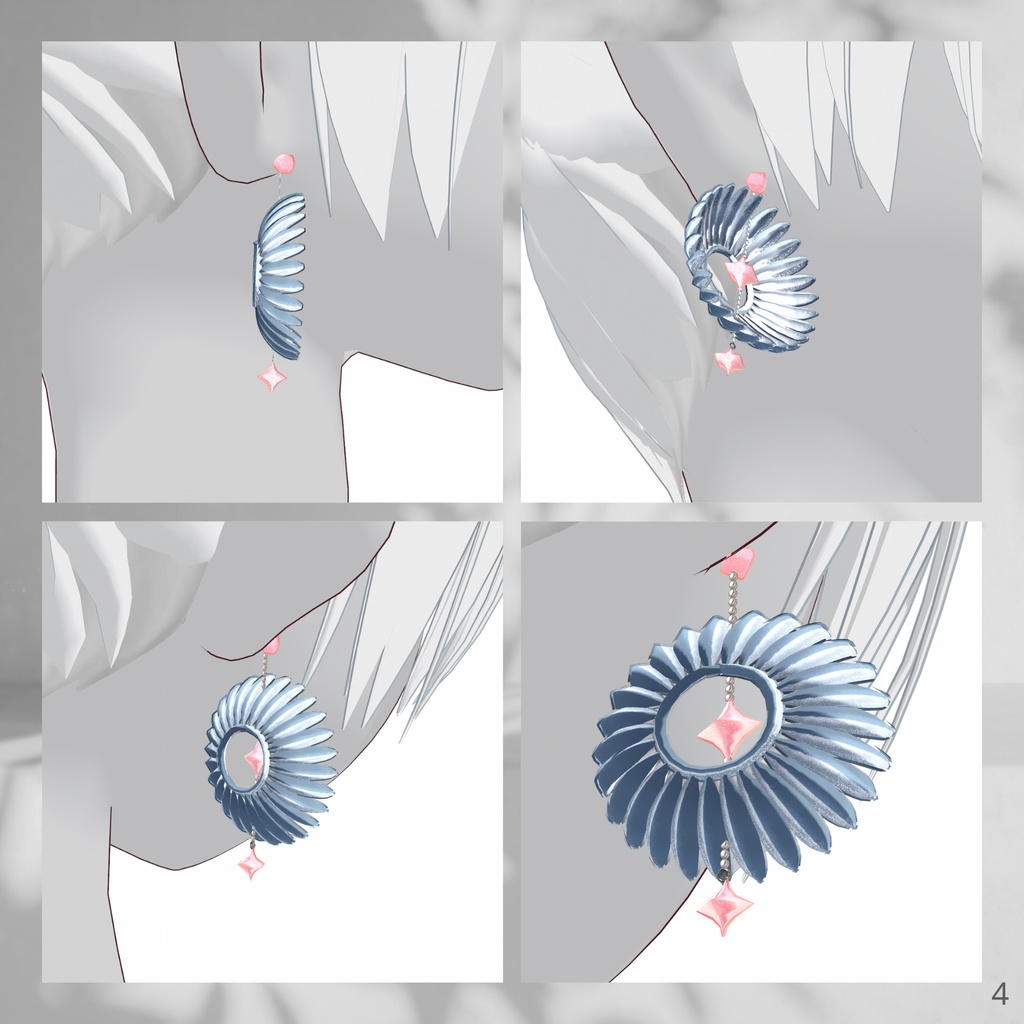 Radial Flower Pierced Earrings【VRoid髪の毛製】