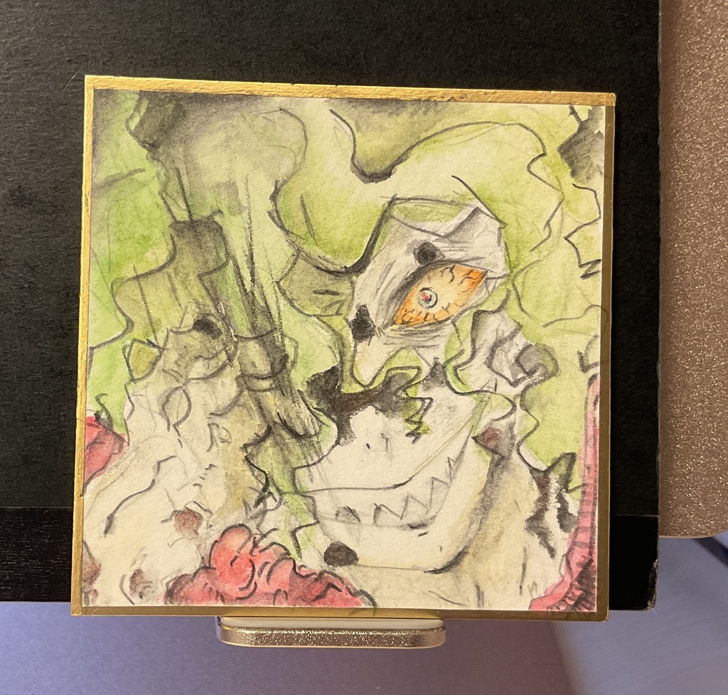 【豆色紙原画】妓夫太郎（鬼滅の刃）／7.5cm×7.5cm／水彩色鉛筆   [Mini Shikishi Original Art] Gyutaro (Demon Slayer) / 7.5cm × 7.5cm / Watercolor Pencil