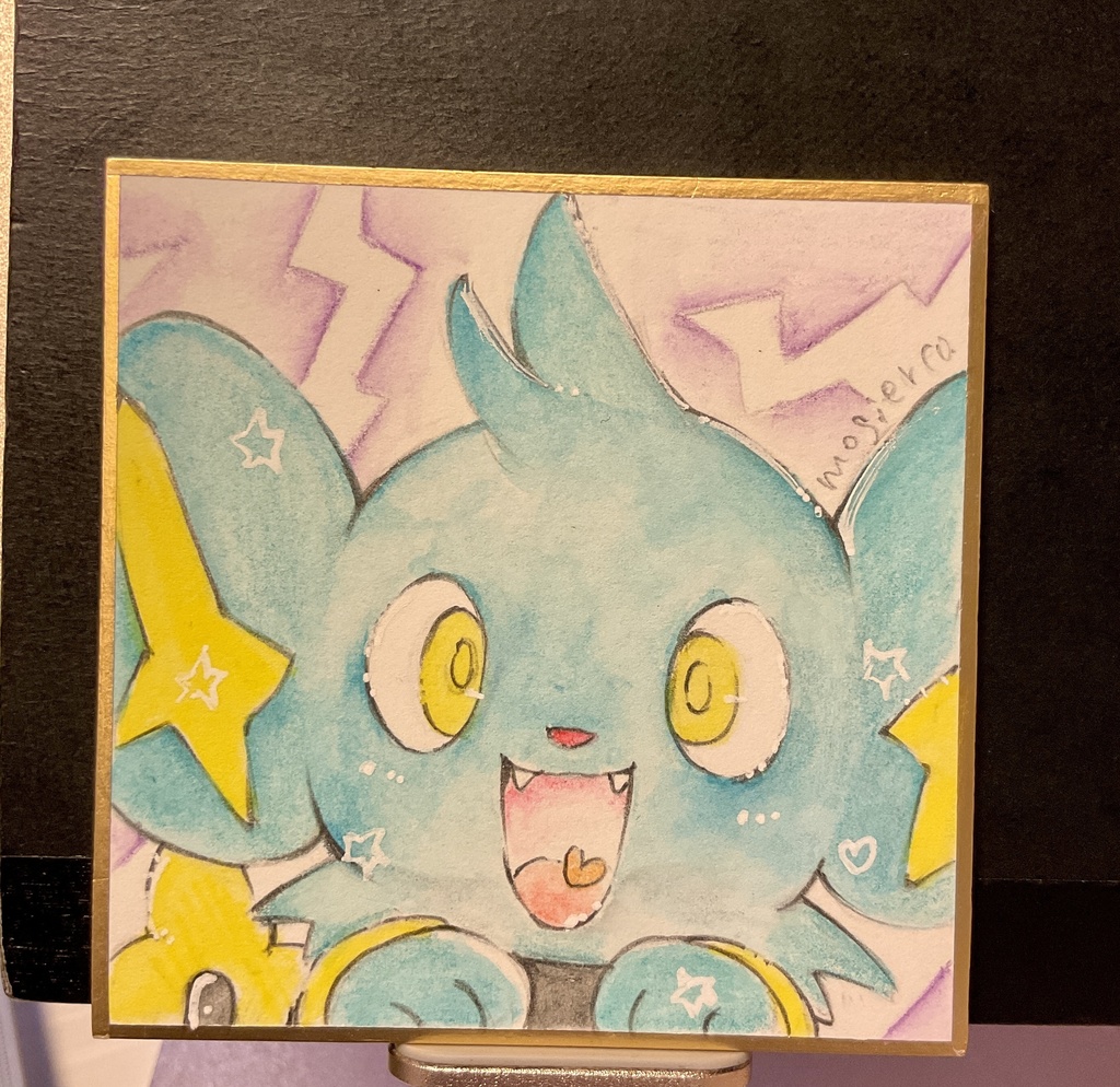 【豆色紙原画】コリンク（ポケモン）／7.5cm×7.5cm／水彩色鉛筆 [Mini Shikishi Original Art] Shinx (Pokémon) / 7.5cm × 7.5cm / Watercolor Pencil